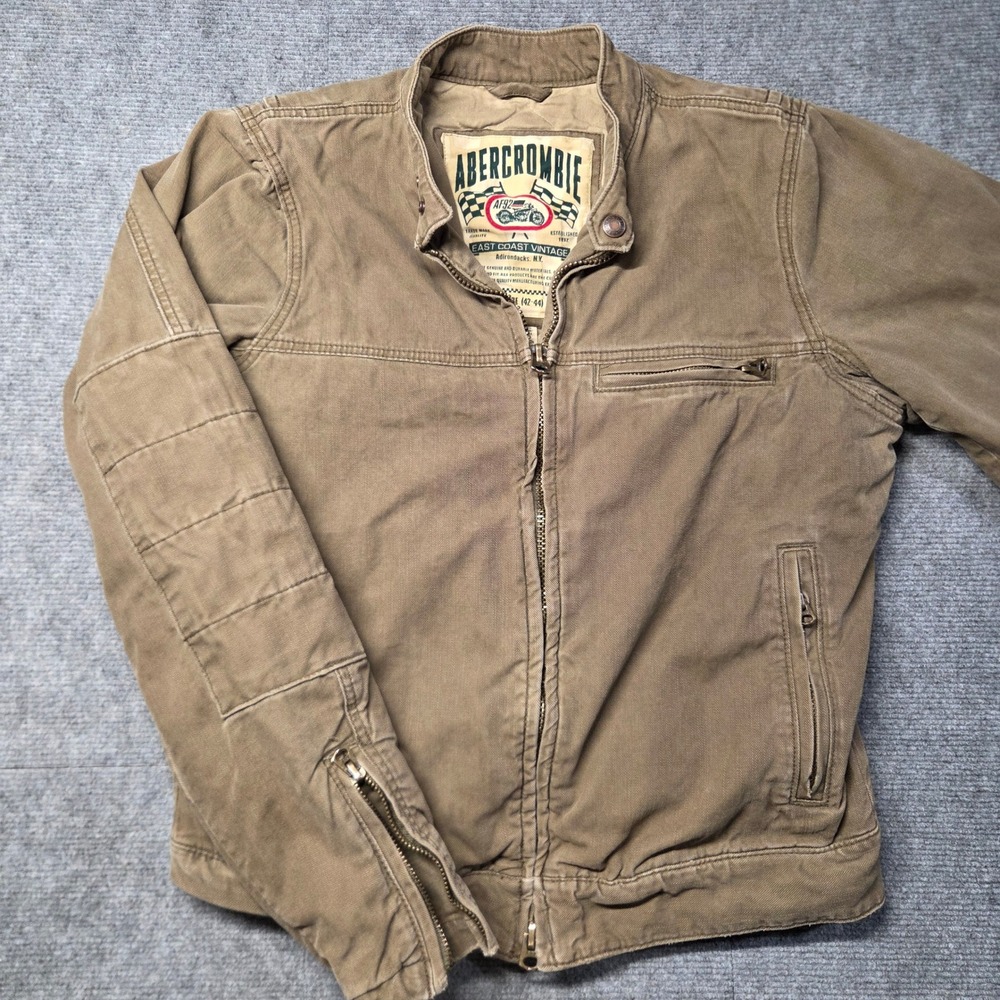 Abercrombie & Fitch Mens XL Brown Distressed Moto Jacket Y2K Biker Cotton